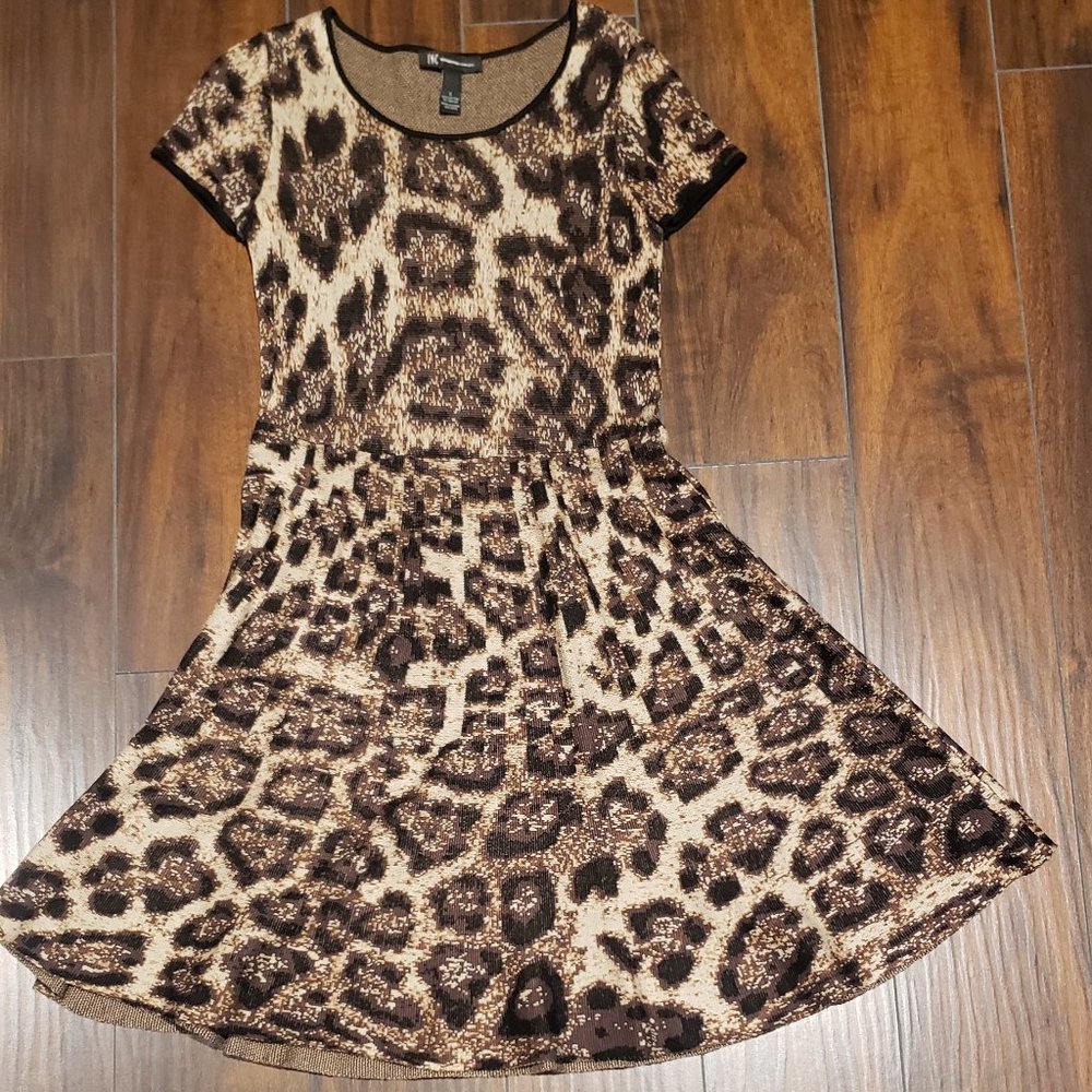 INC International Concepts Leopard Short Sleeve Midi Knit Sweater Dress-Size S - Picture 10 of 10